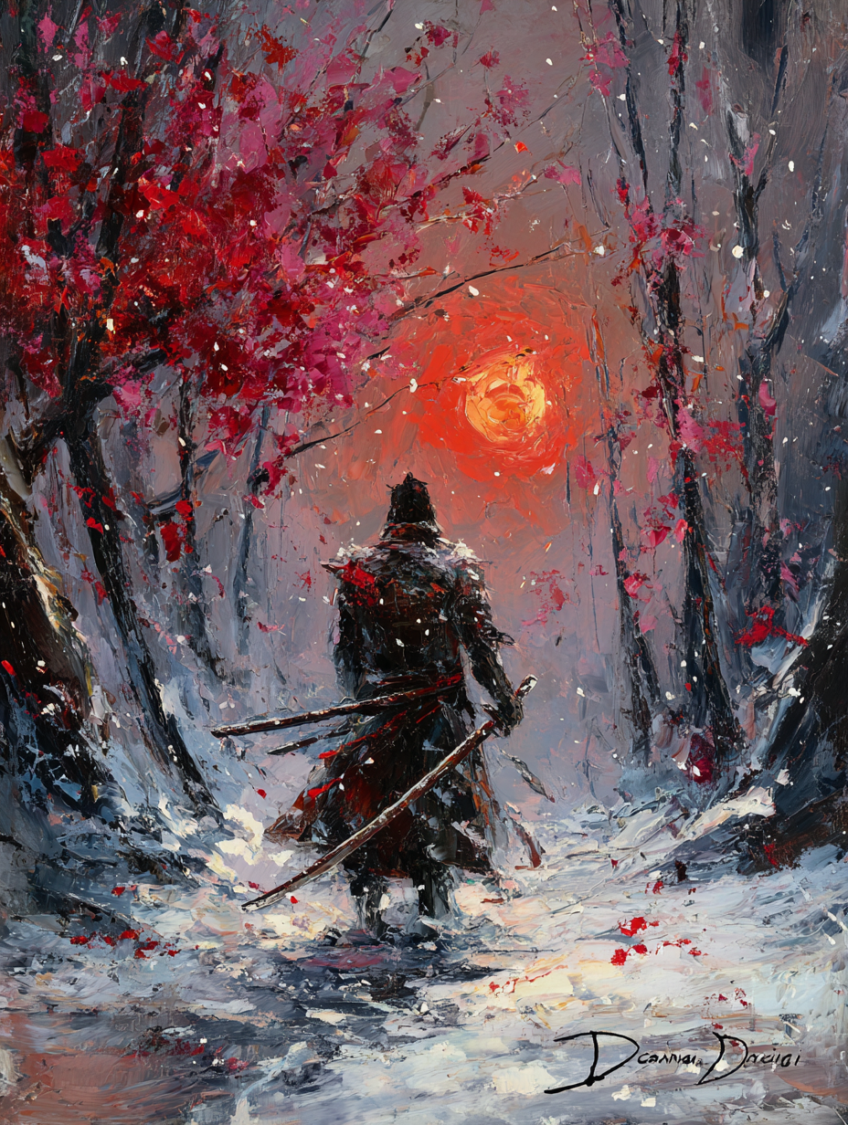 Samurai in the Snow — Cinematic Oil Painting Print