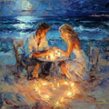 Moonlit Beach Romance I — Romantic Oil Painting Print